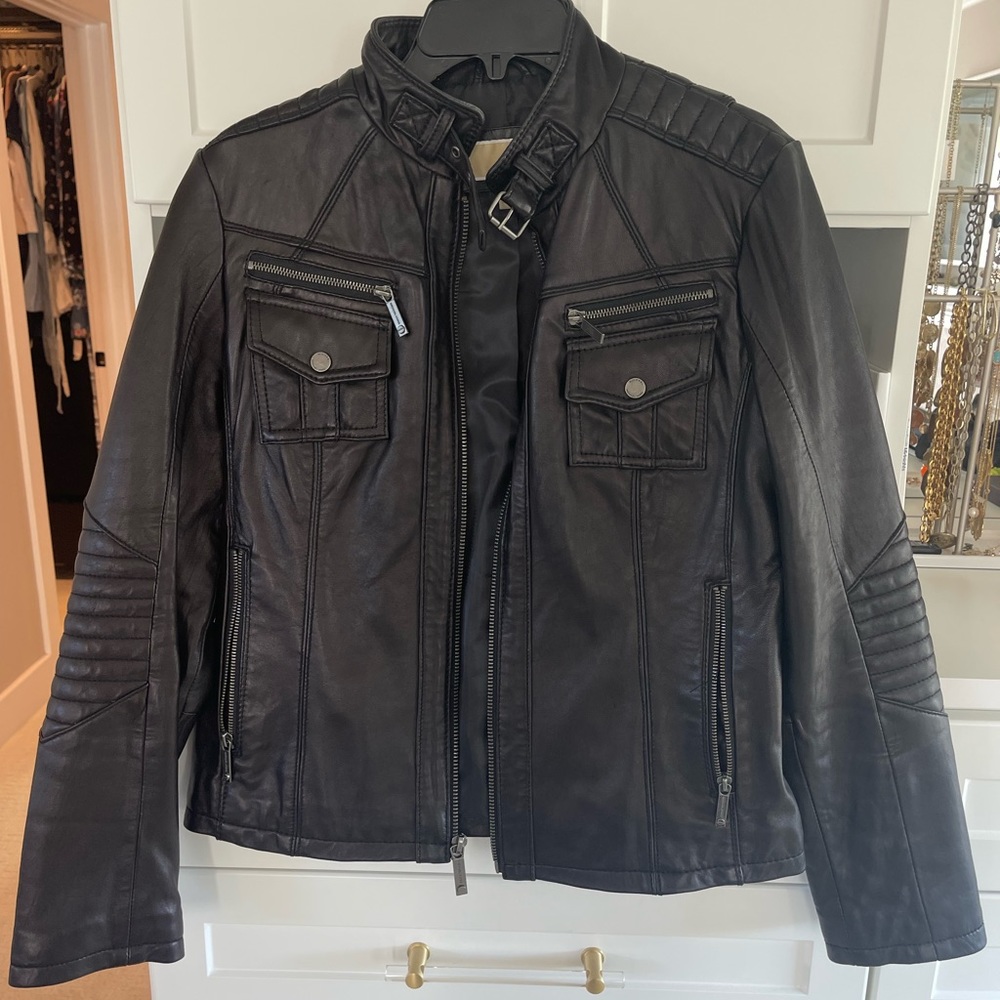 Michael Kors black leather jacket. Women’s size Large.
